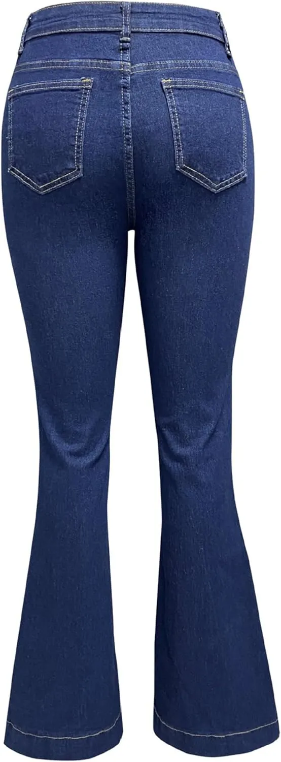 Women's High Waisted Jeans Boyfriend Flare Casual Stretch Bootcut Denim Pants with Pocket