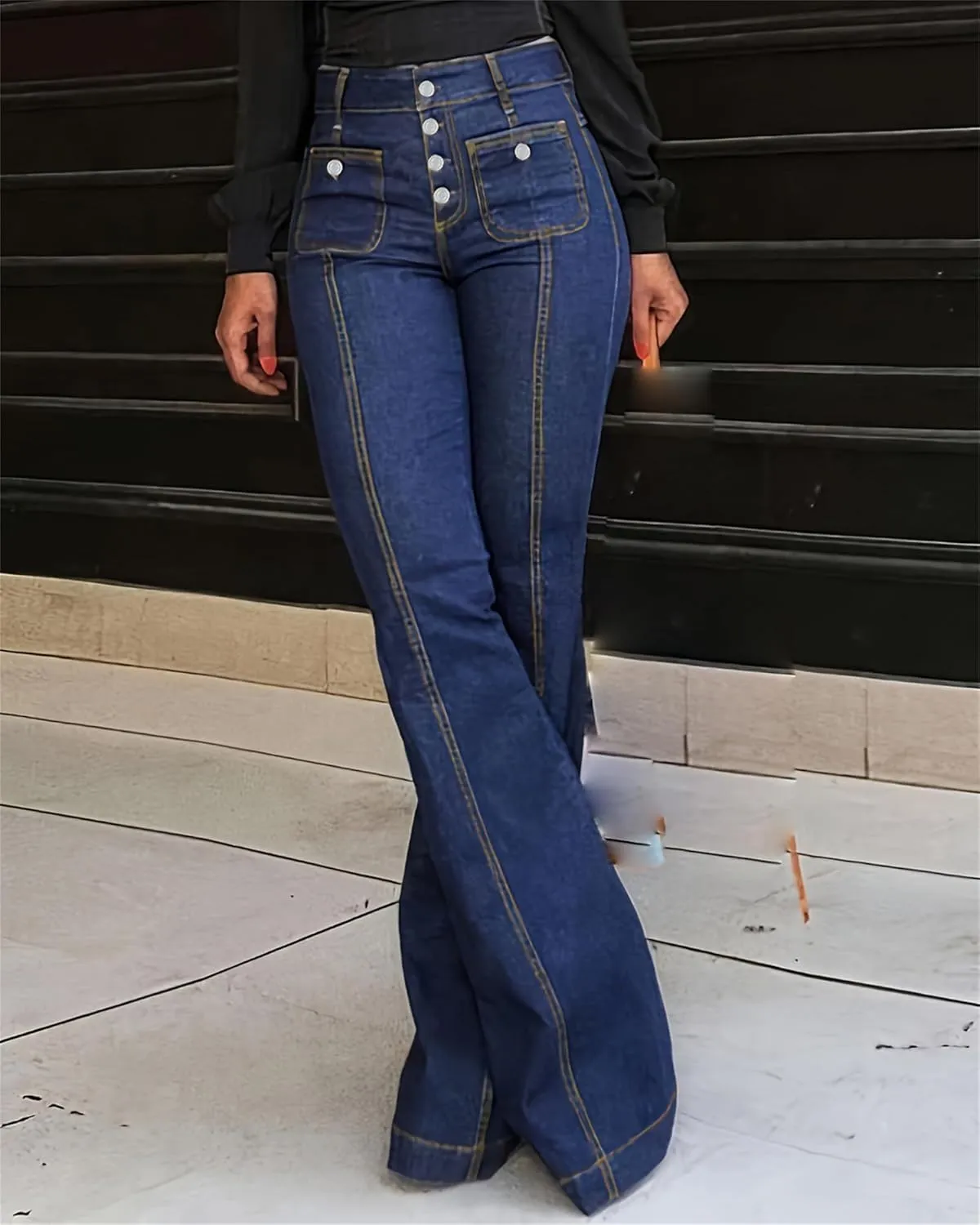 Women's High Waisted Jeans Boyfriend Flare Casual Stretch Bootcut Denim Pants with Pocket