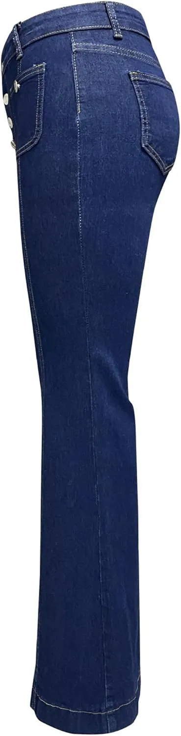 Women's High Waisted Jeans Boyfriend Flare Casual Stretch Bootcut Denim Pants with Pocket