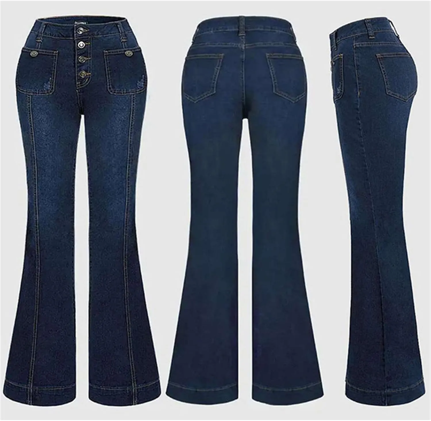 Women's High Waisted Jeans Boyfriend Flare Casual Stretch Bootcut Denim Pants with Pocket