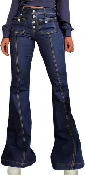 Women's High Waisted Jeans Boyfriend Flare Casual Stretch Bootcut Denim Pants with Pocket