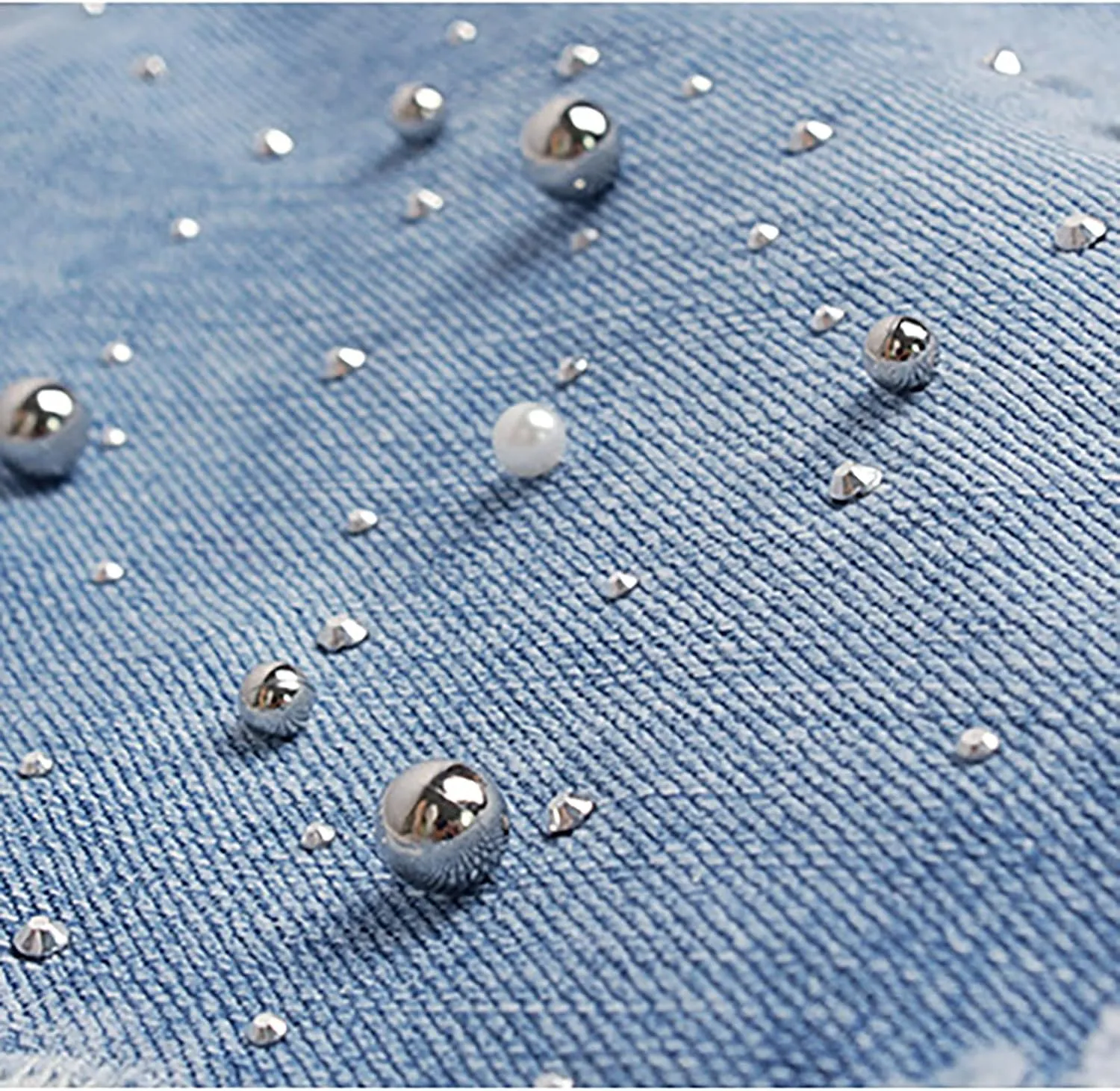 Women's High Waisted Jeans Solid Color Pearl Studded Bead Hot Drill Women's Dance Shorts
