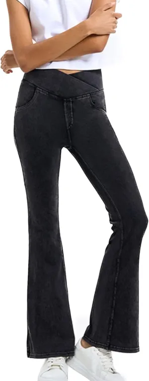 Women's High Waisted Jeans Yoga Trousers Workout Hiking Stretch Elastic Waist Fall Ankle Denim Pant