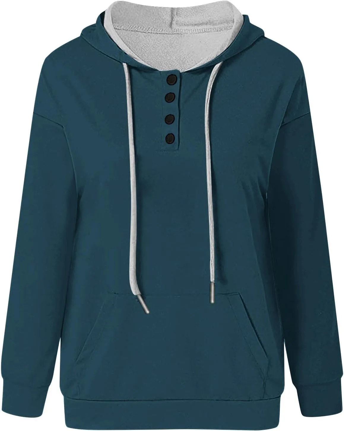 Womens Hooded Sweatshirts Pullover Comfy Long Sleeve Pullover Tops Button Up Loose Fit Blouses Shirts with Pockets