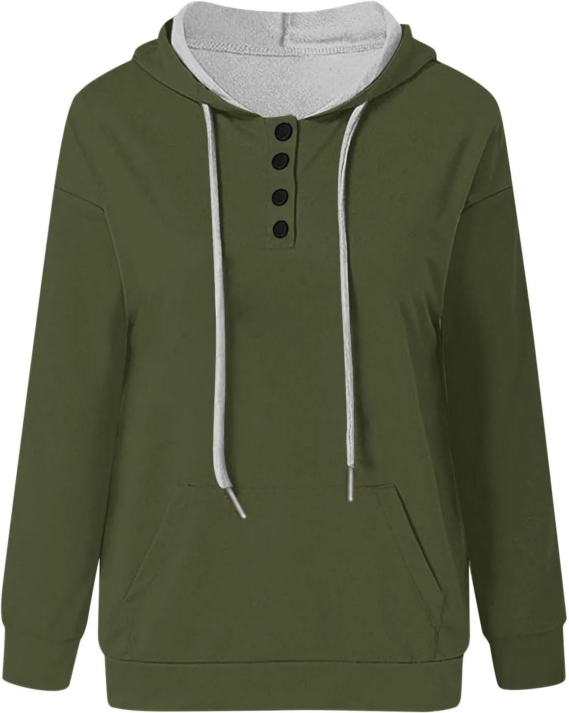 Womens Hooded Sweatshirts Pullover Comfy Long Sleeve Pullover Tops Button Up Loose Fit Blouses Shirts with Pockets