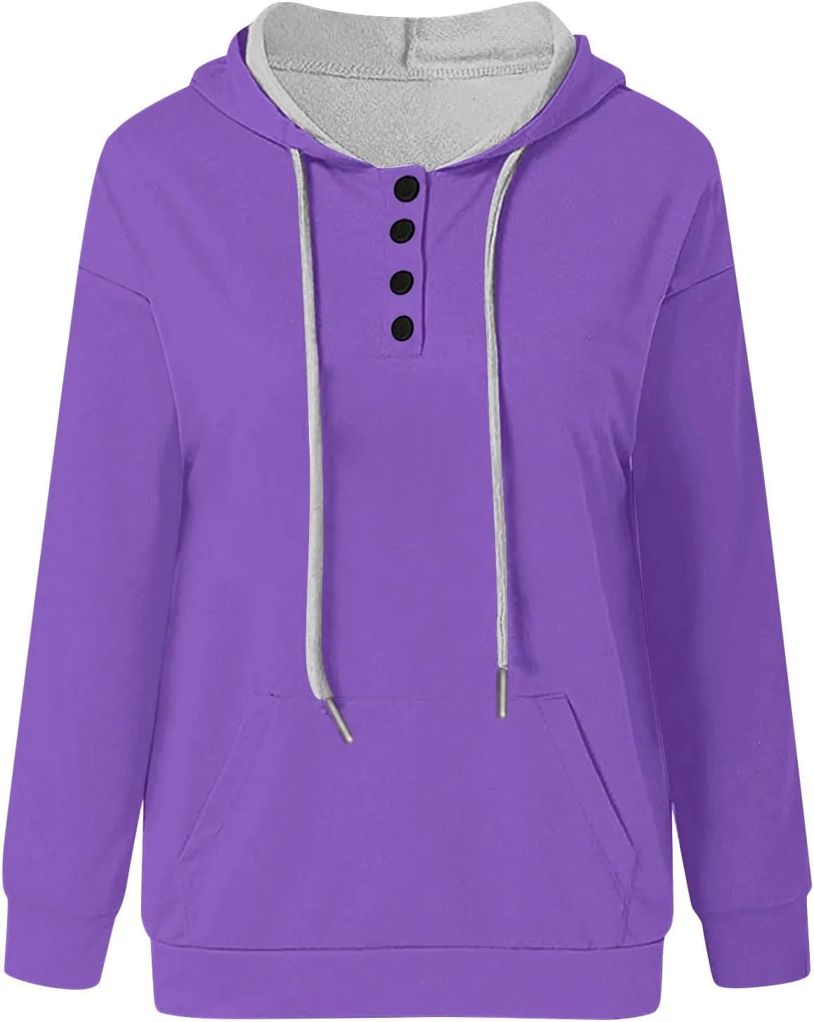 Womens Hooded Sweatshirts Pullover Comfy Long Sleeve Pullover Tops Button Up Loose Fit Blouses Shirts with Pockets