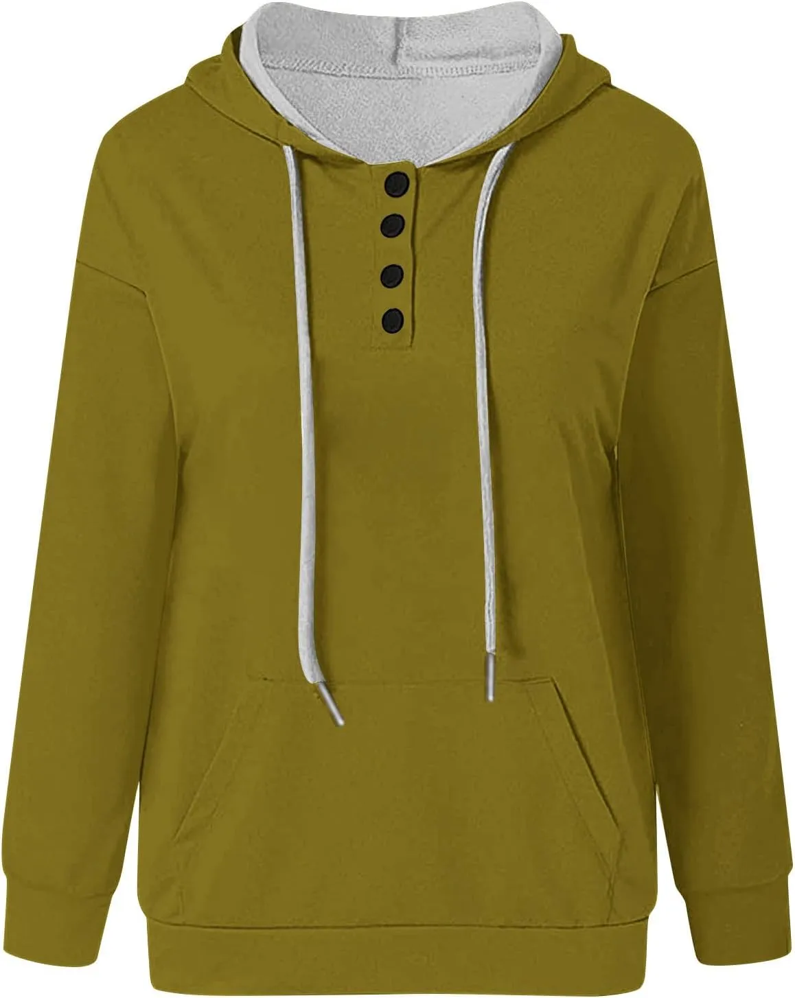 Womens Hooded Sweatshirts Pullover Comfy Long Sleeve Pullover Tops Button Up Loose Fit Blouses Shirts with Pockets