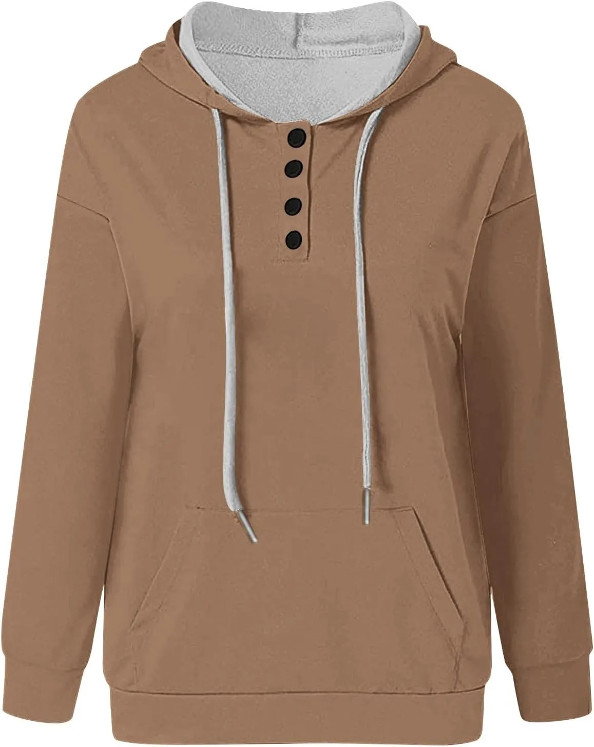 Womens Hooded Sweatshirts Pullover Comfy Long Sleeve Pullover Tops Button Up Loose Fit Blouses Shirts with Pockets