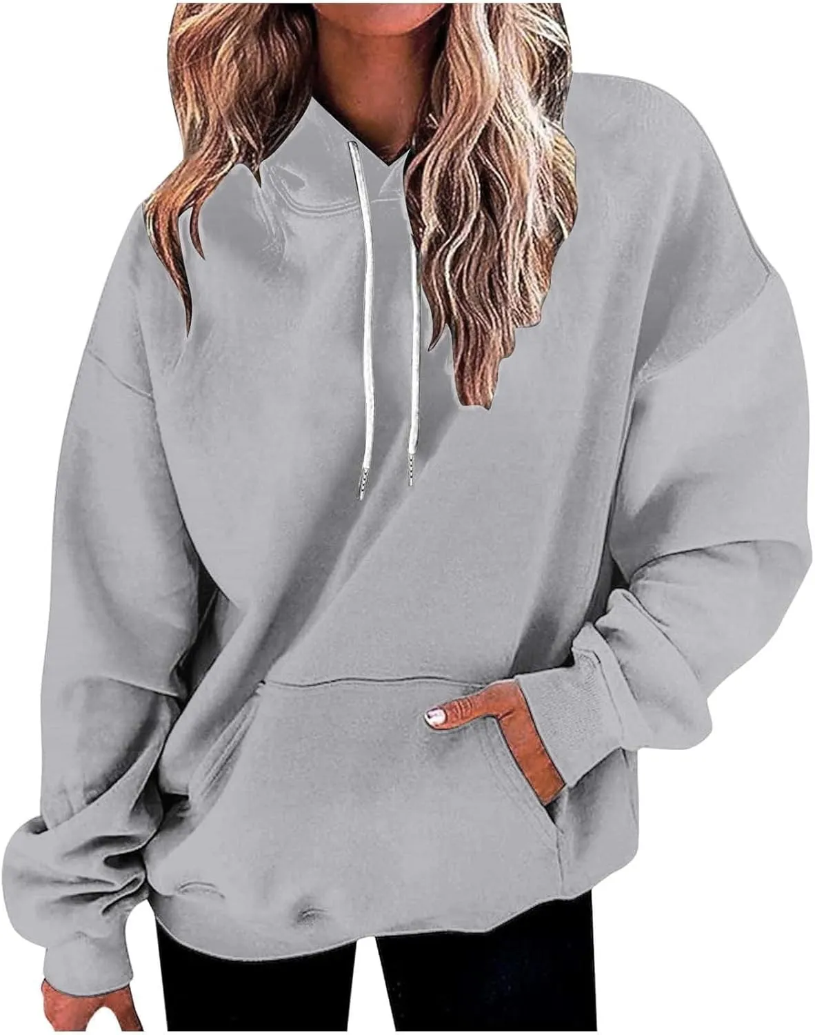 Women's Hoodies Sweatshirts Cute Long Sleeve Tops Loose Fleece Pullovers with Pocket