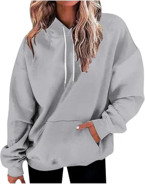 Women's Hoodies Sweatshirts Cute Long Sleeve Tops Loose Fleece Pullovers with Pocket