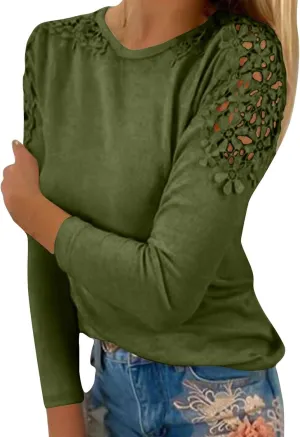 Womens Lace Crochet Tunic Tops Loose Fit Dressy Casual Short Sleeve Floral Long Sleeve Blouses Shirts Pullovers