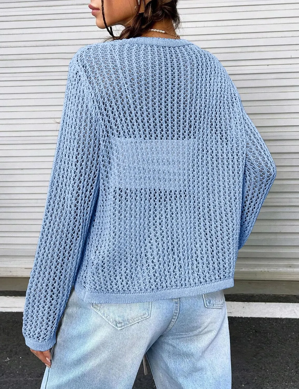 Womens Lightweight Crochet Cardigan Tie Front Shrugs Knit Crop Tops