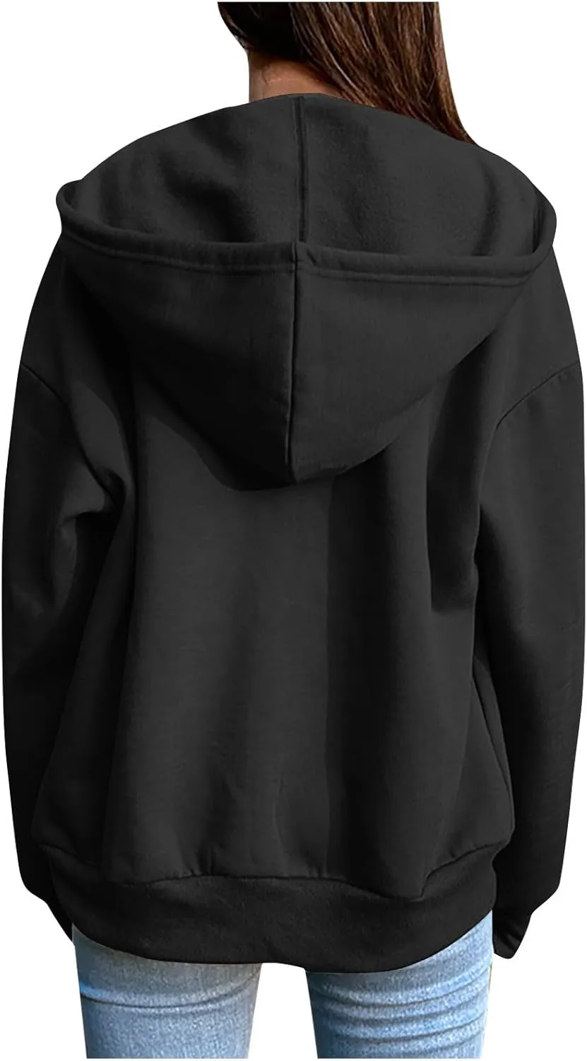 Women's Lightweight Hoodies Full Zip Up Oversized Sweatshirts with Pockets Long Sleeve Thick Casual Hooded Jackets