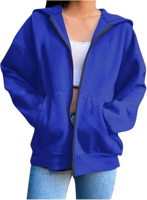 Women's Lightweight Hoodies Full Zip Up Oversized Sweatshirts with Pockets Long Sleeve Thick Casual Hooded Jackets