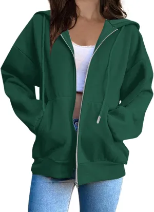 Women's Lightweight Hoodies Full Zip Up Oversized Sweatshirts with Pockets Long Sleeve Thick Casual Hooded Jackets