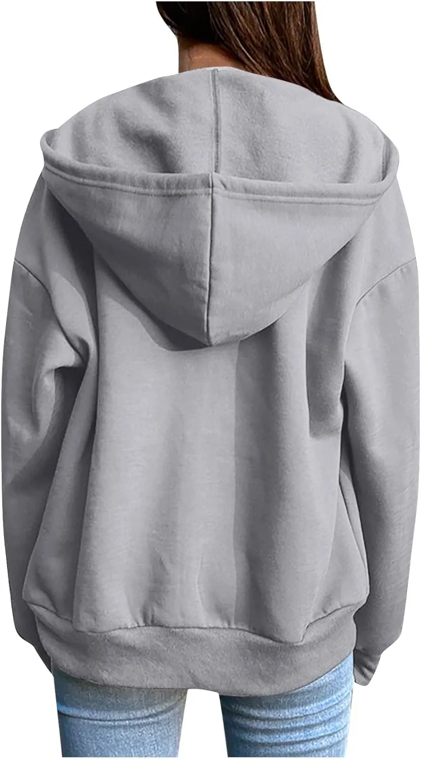 Women's Lightweight Hoodies Full Zip Up Oversized Sweatshirts with Pockets Long Sleeve Thick Casual Hooded Jackets