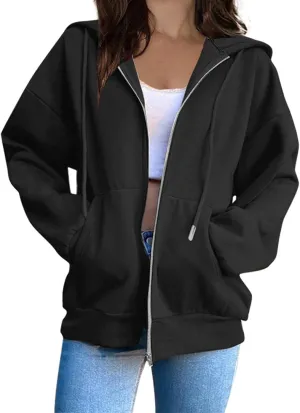 Women's Lightweight Hoodies Full Zip Up Oversized Sweatshirts with Pockets Long Sleeve Thick Casual Hooded Jackets