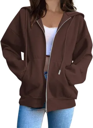 Women's Lightweight Hoodies Full Zip Up Oversized Sweatshirts with Pockets Long Sleeve Thick Casual Hooded Jackets
