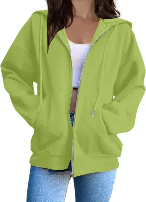 Women's Lightweight Hoodies Full Zip Up Oversized Sweatshirts with Pockets Long Sleeve Thick Casual Hooded Jackets