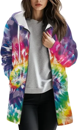 Womens Lightweight Hoodies with Pockets Zip Up Knee Length Jacket Coat Sweatshirts Trendy Casual Outwear Coats