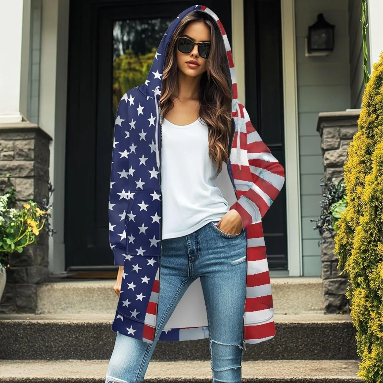 Womens Lightweight Hoodies with Pockets Zip Up Knee Length Jacket Coat Sweatshirts Trendy Casual Outwear Coats