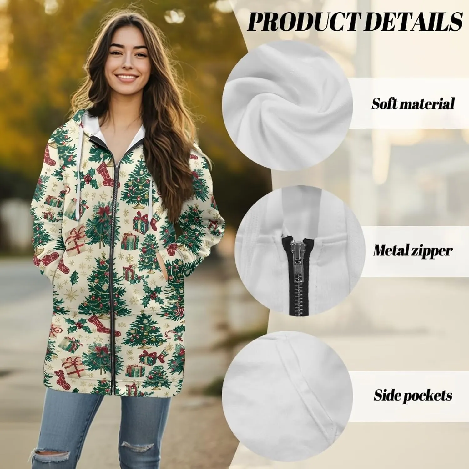 Womens Lightweight Hoodies with Pockets Zip Up Knee Length Jacket Coat Sweatshirts Trendy Casual Outwear Coats