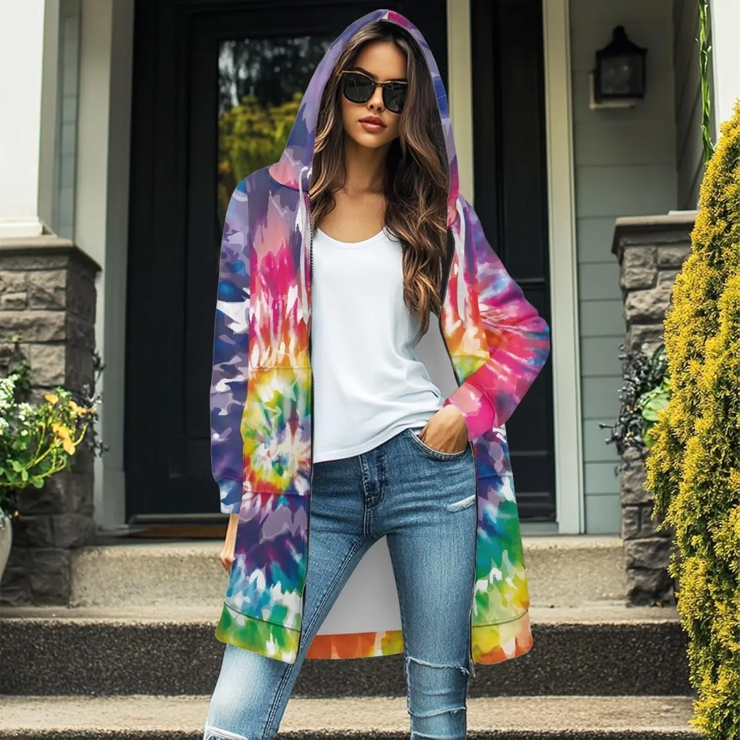 Womens Lightweight Hoodies with Pockets Zip Up Knee Length Jacket Coat Sweatshirts Trendy Casual Outwear Coats