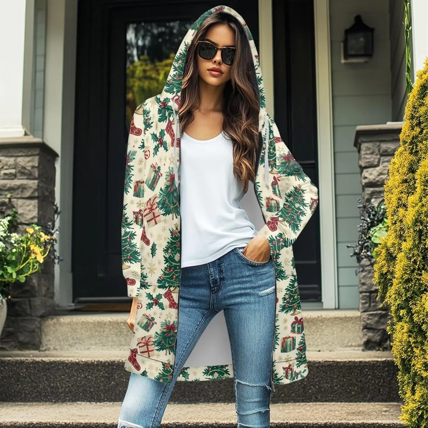 Womens Lightweight Hoodies with Pockets Zip Up Knee Length Jacket Coat Sweatshirts Trendy Casual Outwear Coats