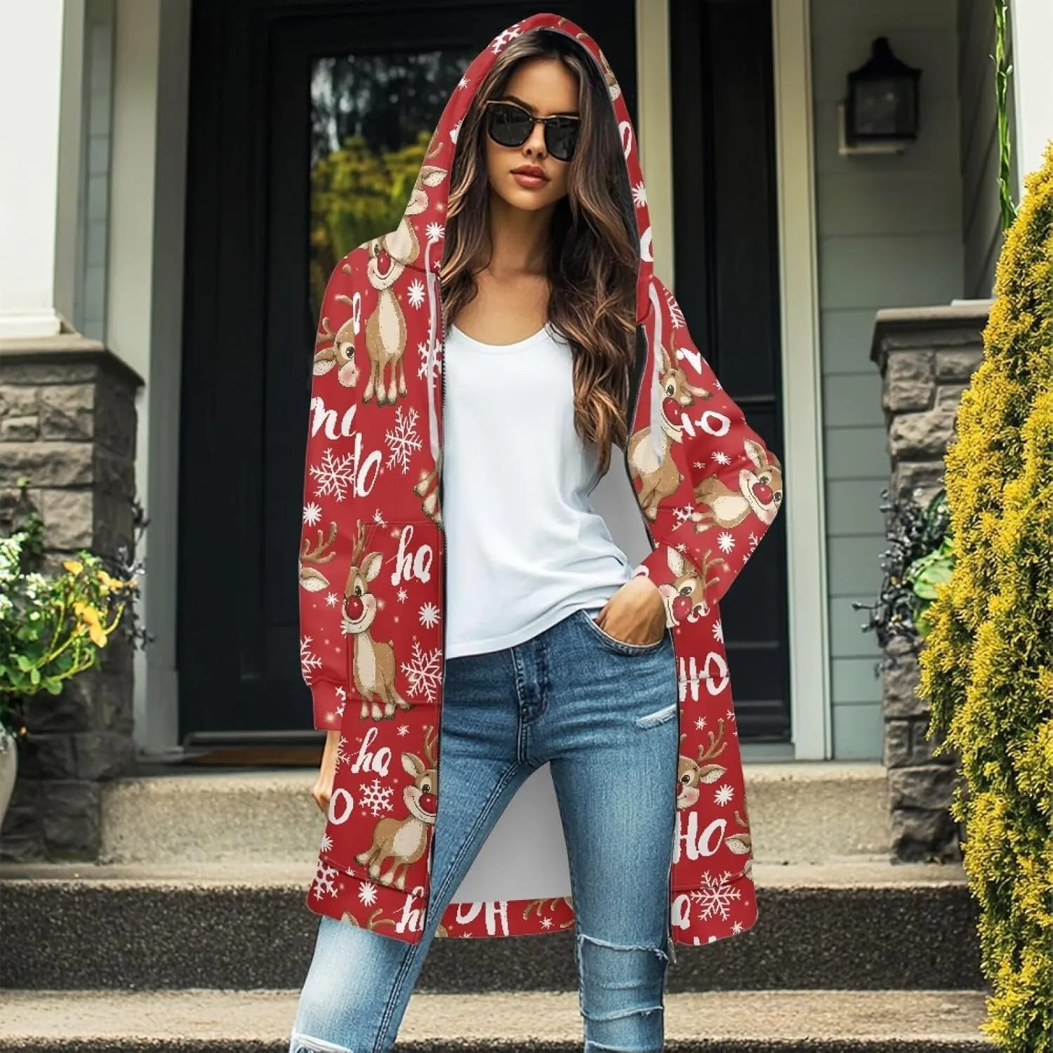 Womens Lightweight Hoodies with Pockets Zip Up Knee Length Jacket Coat Sweatshirts Trendy Casual Outwear Coats
