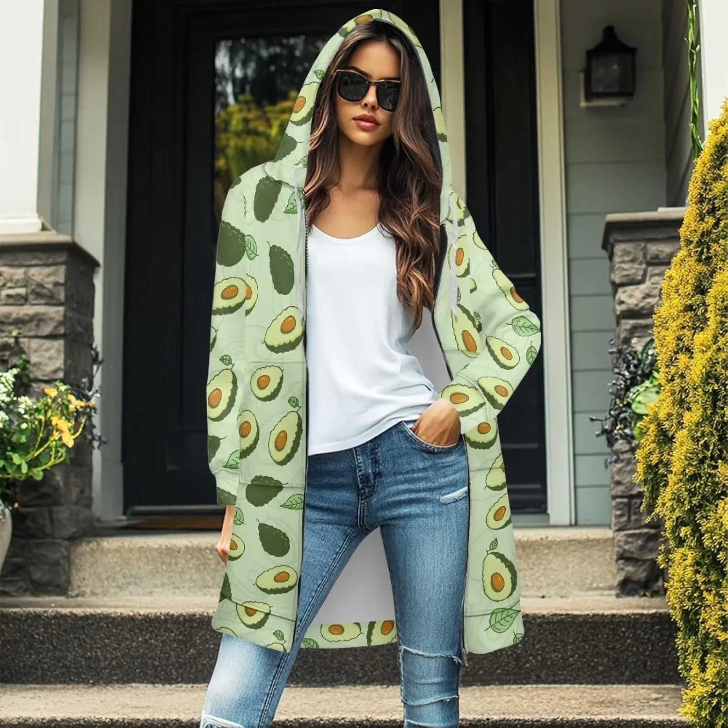 Womens Lightweight Hoodies with Pockets Zip Up Knee Length Jacket Coat Sweatshirts Trendy Casual Outwear Coats