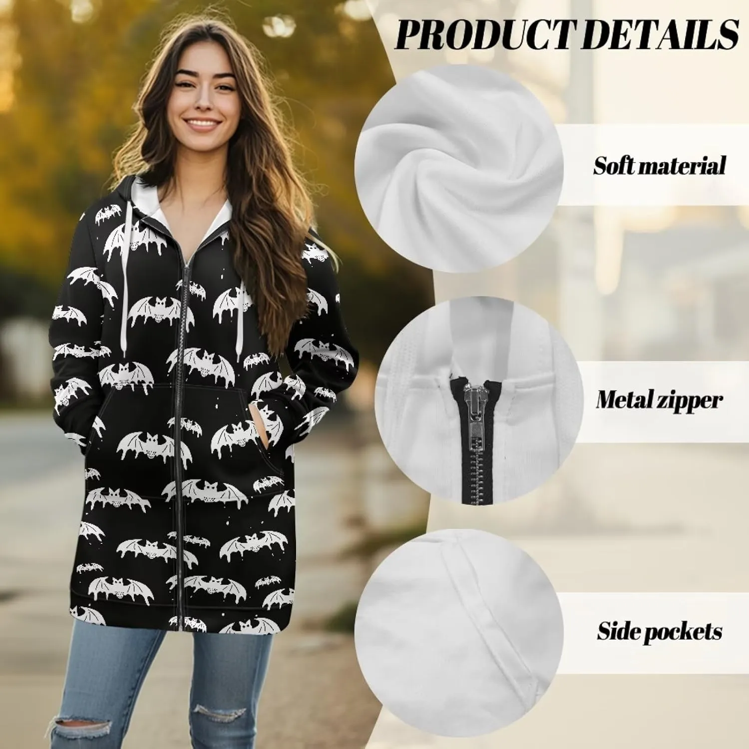 Womens Lightweight Hoodies with Pockets Zip Up Knee Length Jacket Coat Sweatshirts Trendy Casual Outwear Coats