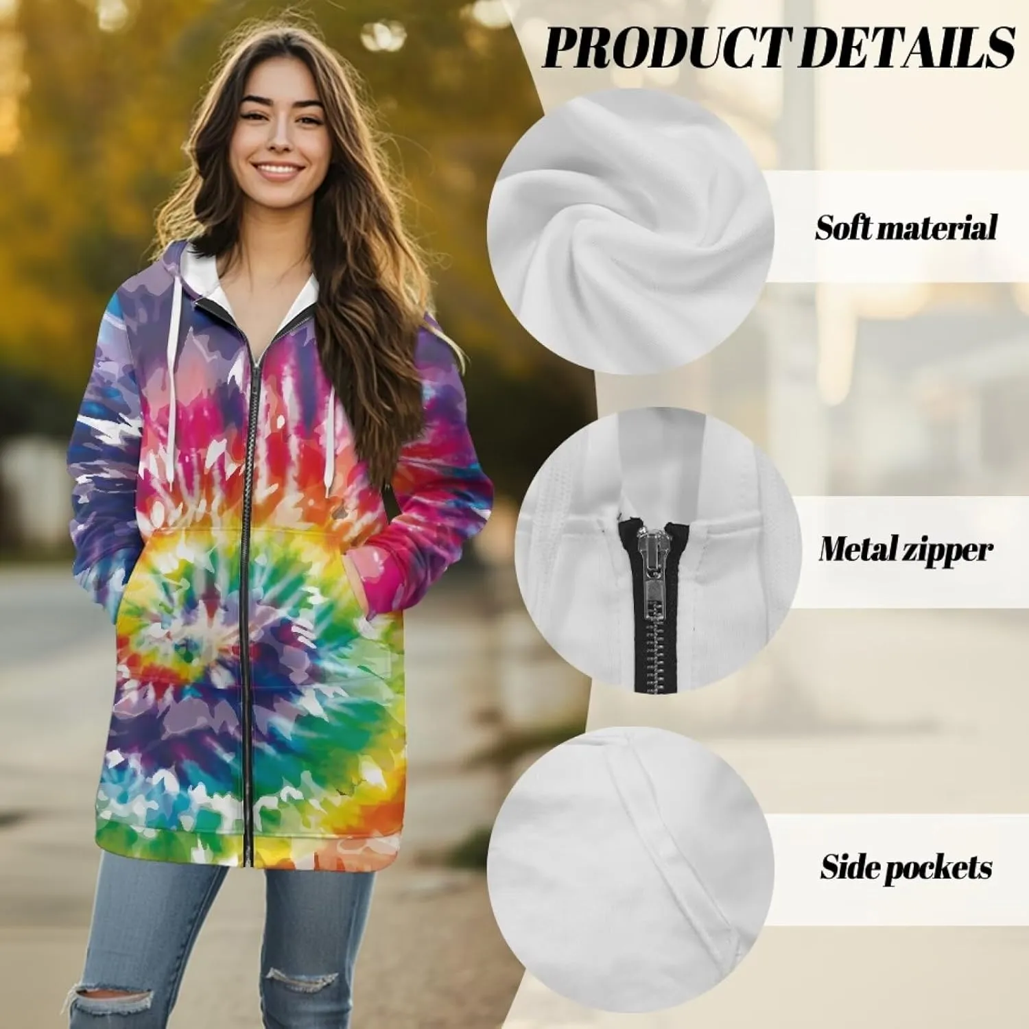 Womens Lightweight Hoodies with Pockets Zip Up Knee Length Jacket Coat Sweatshirts Trendy Casual Outwear Coats