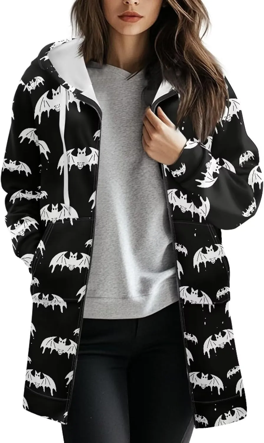 Womens Lightweight Hoodies with Pockets Zip Up Knee Length Jacket Coat Sweatshirts Trendy Casual Outwear Coats