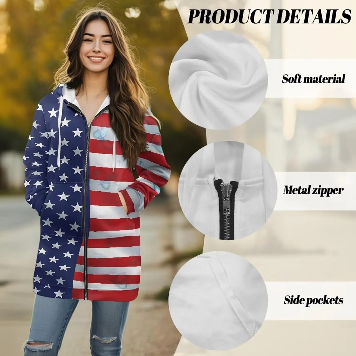 Womens Lightweight Hoodies with Pockets Zip Up Knee Length Jacket Coat Sweatshirts Trendy Casual Outwear Coats