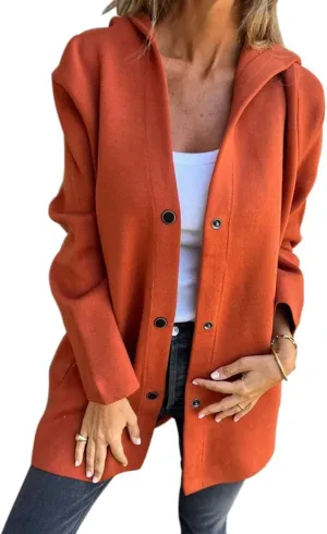 Womens Long Cardigan Casual Single Breasted Hooded Jacket Lapel Neck Long Sleeve Solid Trench Coat for Women 2024