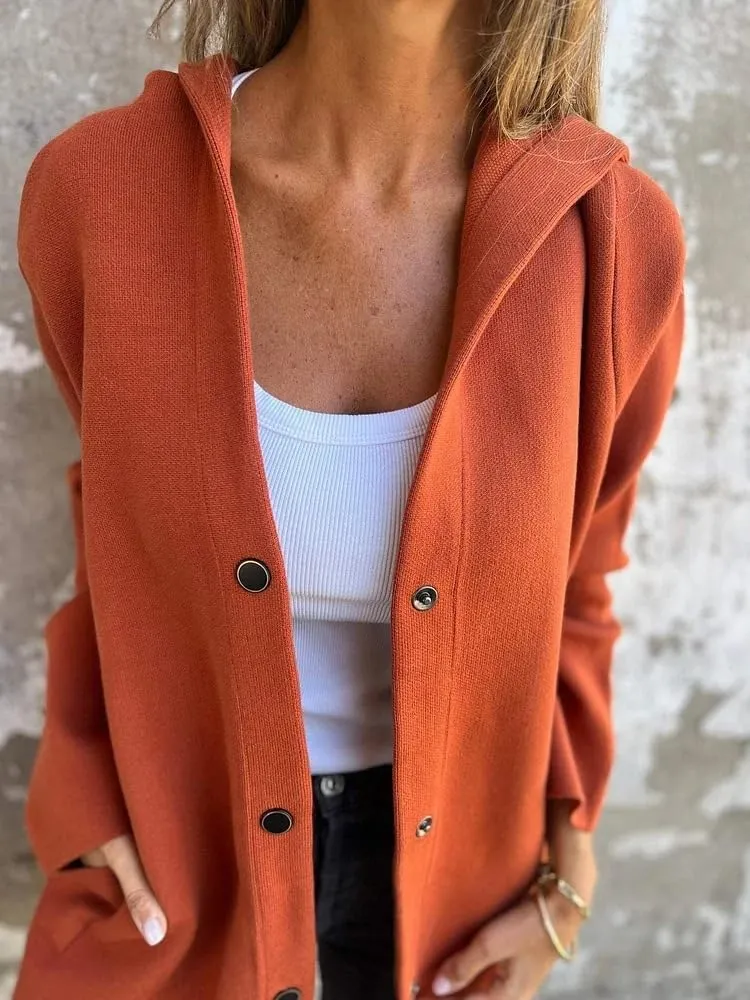 Womens Long Cardigan Casual Single Breasted Hooded Jacket Lapel Neck Long Sleeve Solid Trench Coat for Women 2024