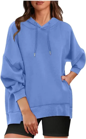 Womens Long Sleeve Tops Drawstring Pullover Tops Fall Lightweight Hoodies Loose Fit Business Casual Clothes Fall