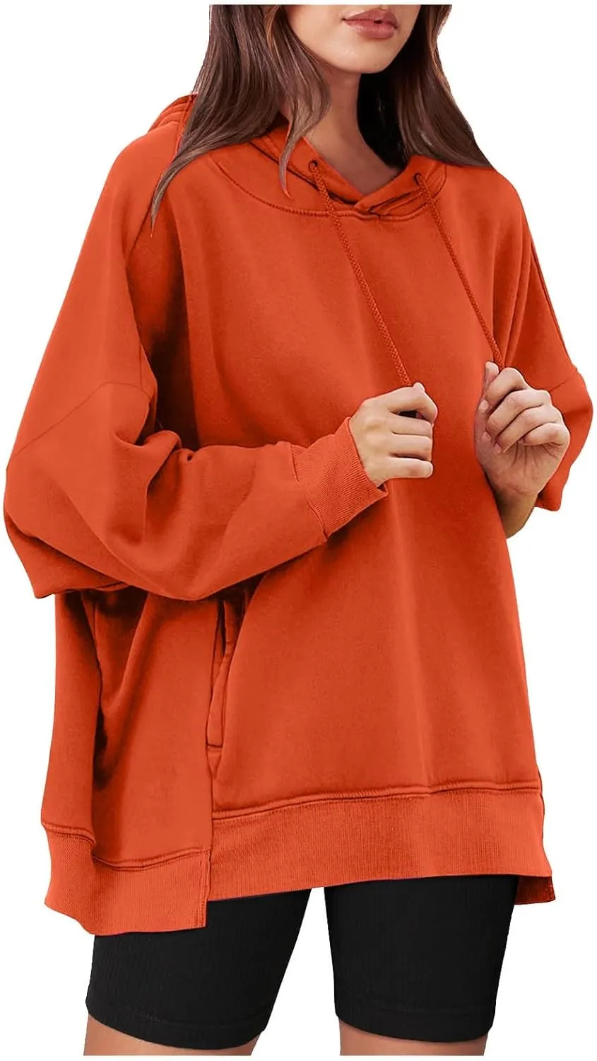 Womens Long Sleeve Tops Drawstring Pullover Tops Fall Lightweight Hoodies Loose Fit Business Casual Clothes Fall