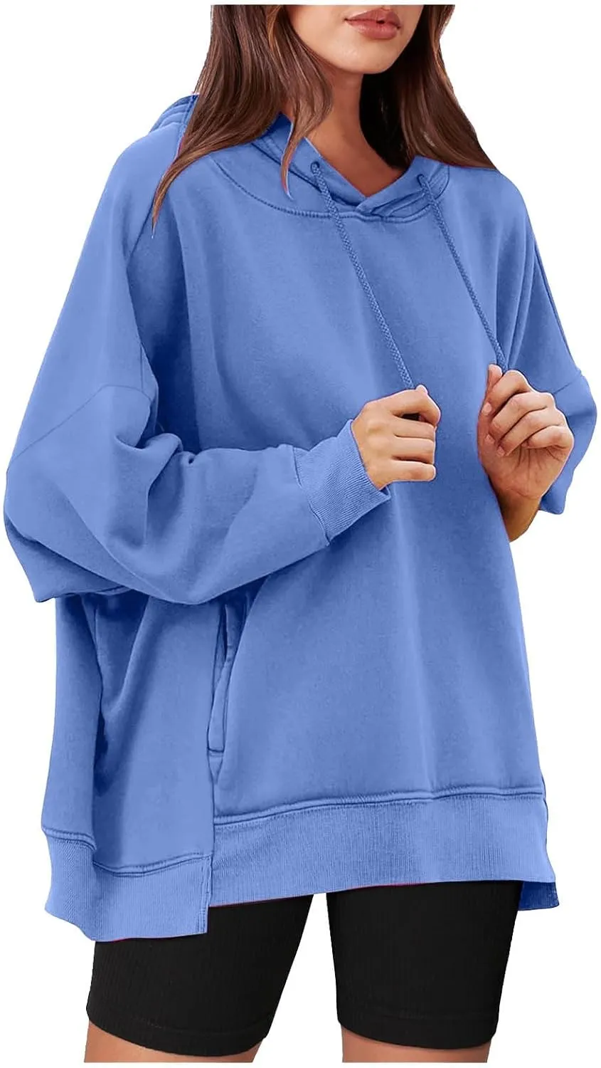 Womens Long Sleeve Tops Drawstring Pullover Tops Fall Lightweight Hoodies Loose Fit Business Casual Clothes Fall