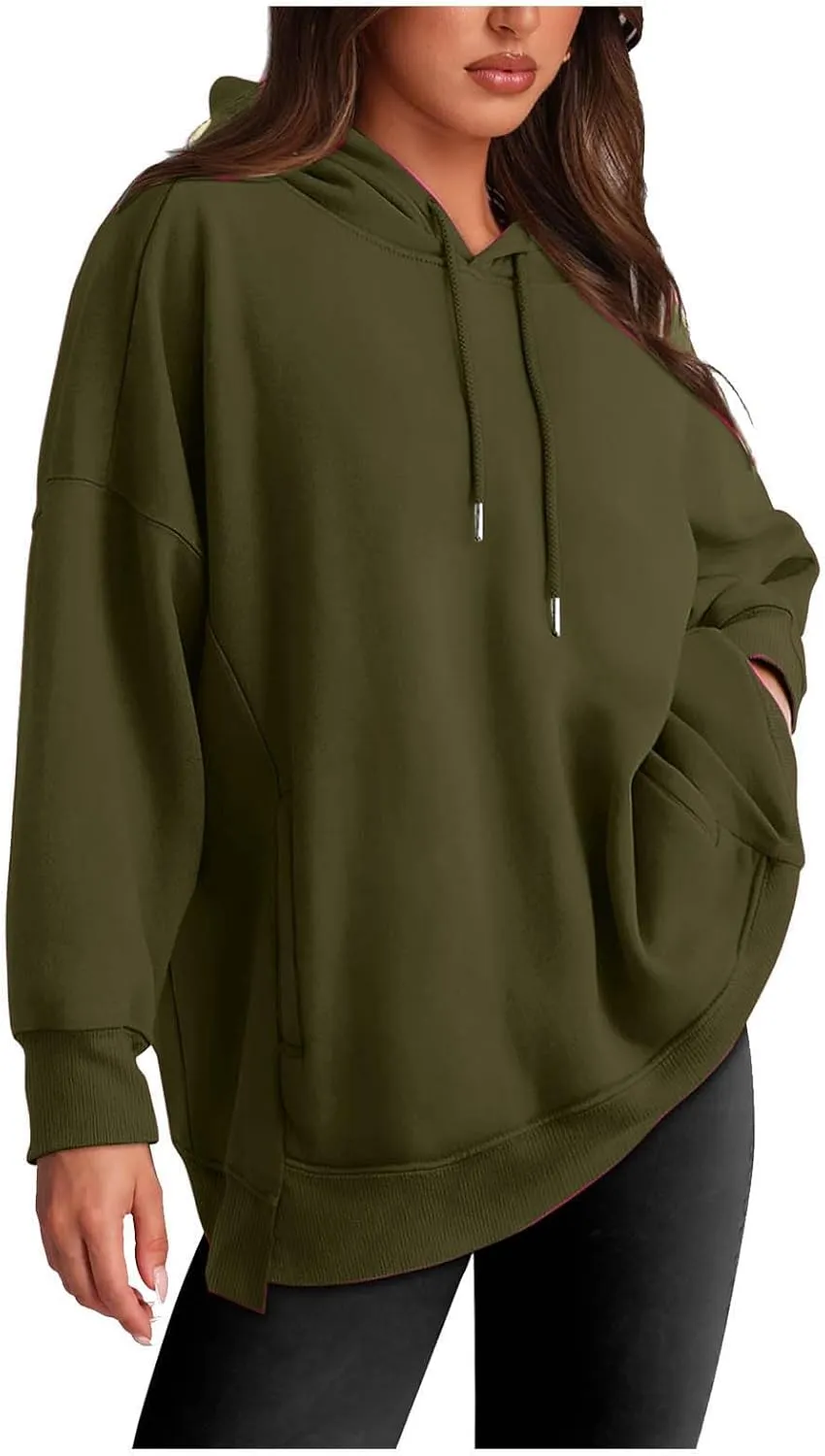 Womens Long Sleeve Tops Drawstring Pullover Tops Fall Lightweight Hoodies Loose Fit Business Casual Clothes Fall