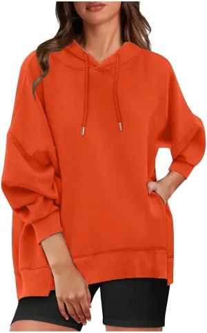 Womens Long Sleeve Tops Drawstring Pullover Tops Fall Lightweight Hoodies Loose Fit Business Casual Clothes Fall