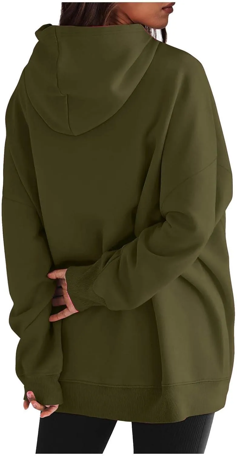 Womens Long Sleeve Tops Drawstring Pullover Tops Fall Lightweight Hoodies Loose Fit Business Casual Clothes Fall