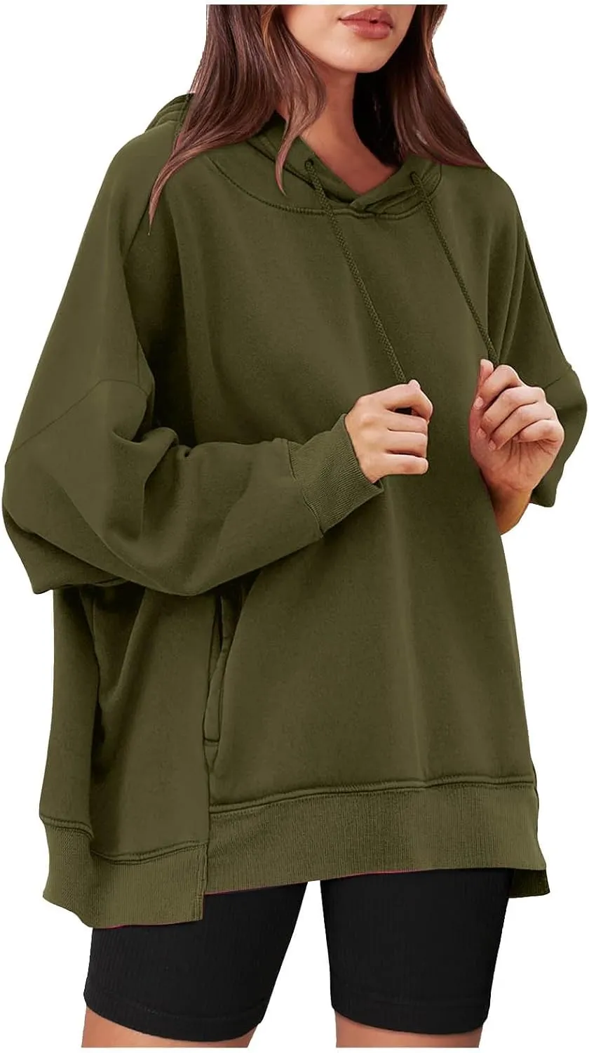 Womens Long Sleeve Tops Drawstring Pullover Tops Fall Lightweight Hoodies Loose Fit Business Casual Clothes Fall