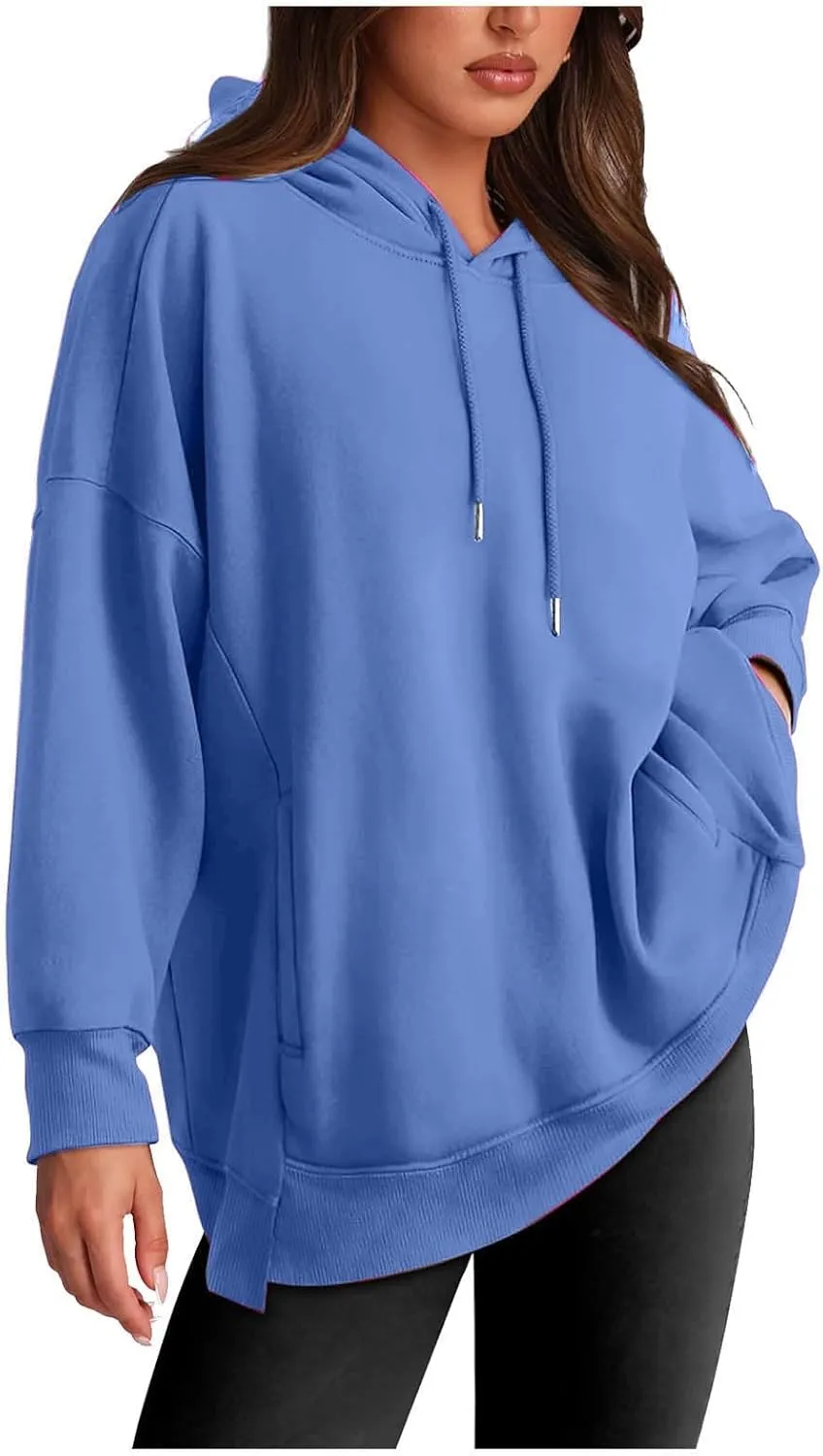 Womens Long Sleeve Tops Drawstring Pullover Tops Fall Lightweight Hoodies Loose Fit Business Casual Clothes Fall