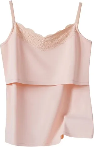 Womens Maternity Nursing Tank Tops Lace V-Neck Cotton Camisole for Breastfeeding with Spaghetti Straps