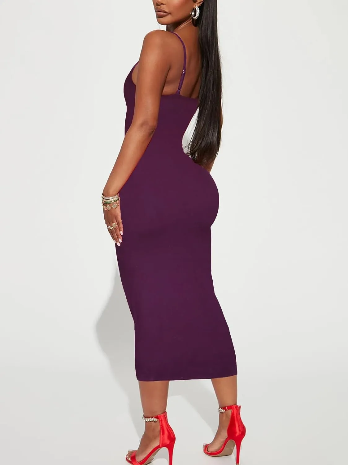 Women's Midi Bodycon Tight Dress - Spaghetti Strap Summer Casual Leopard Cheeath Print Club Party Long Fitted Slip Dresses
