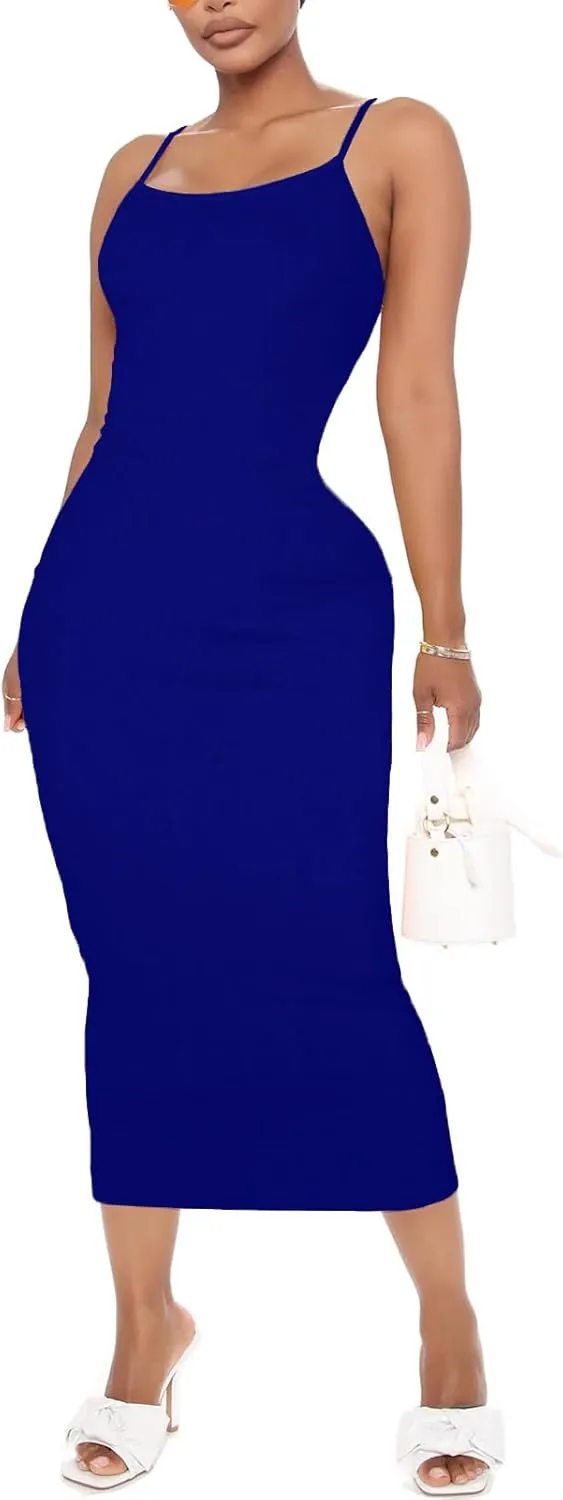 Women's Midi Bodycon Tight Dress - Spaghetti Strap Summer Casual Leopard Cheeath Print Club Party Long Fitted Slip Dresses