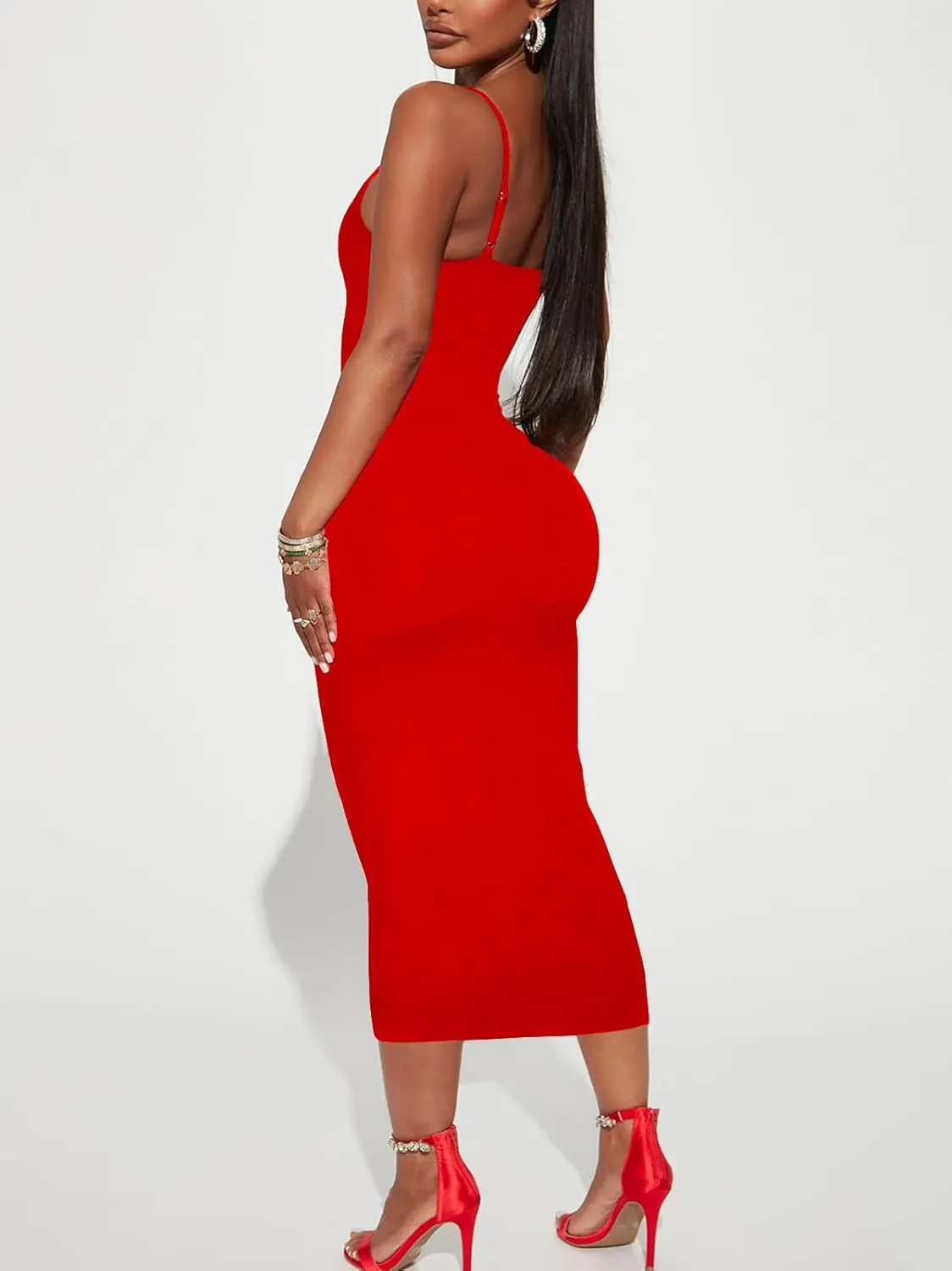 Women's Midi Bodycon Tight Dress - Spaghetti Strap Summer Casual Leopard Cheeath Print Club Party Long Fitted Slip Dresses