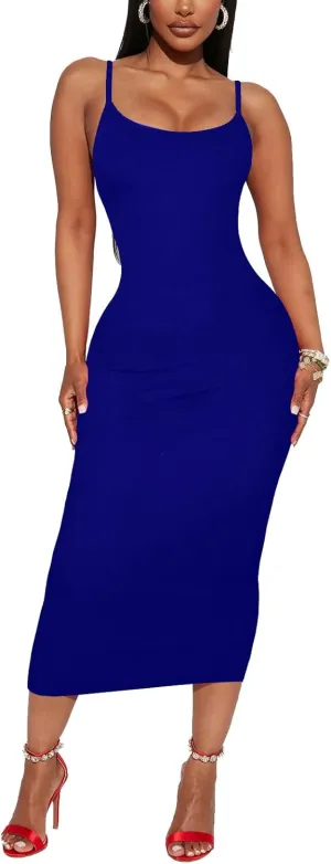Women's Midi Bodycon Tight Dress - Spaghetti Strap Summer Casual Leopard Cheeath Print Club Party Long Fitted Slip Dresses