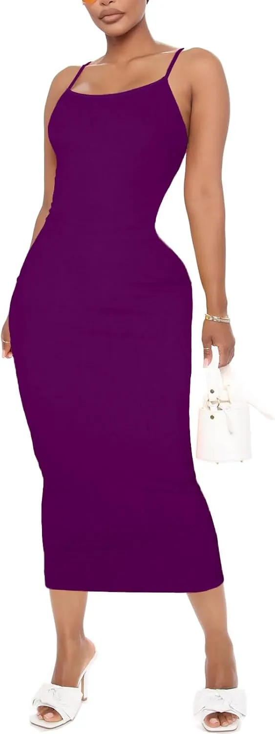 Women's Midi Bodycon Tight Dress - Spaghetti Strap Summer Casual Leopard Cheeath Print Club Party Long Fitted Slip Dresses